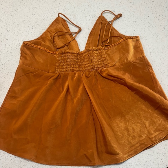 🌞 Free People Boho Satin Cami – Rust Orange | Size S 🌞 - Picture 4 of 4